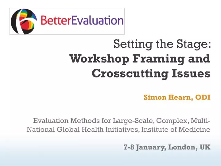 setting the stage workshop framing and crosscutting issues