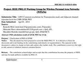 Project: IEEE P802.15 Working Group for Wireless Personal Area Networks (WPANs)