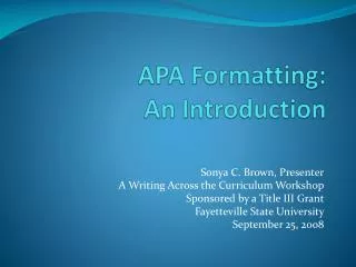 APA Formatting: An Introduction