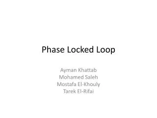 Phase Locked Loop