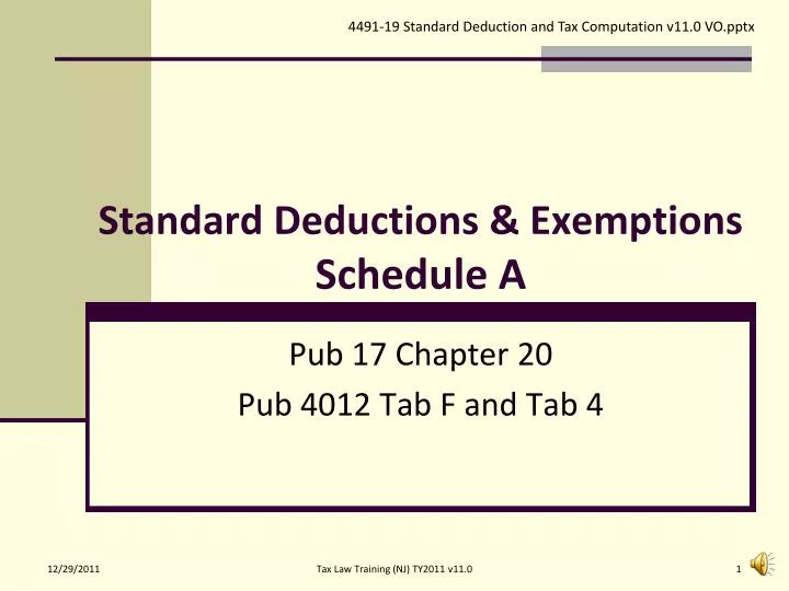 standard deductions exemptions schedule a