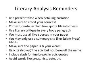 Literary Analysis Reminders