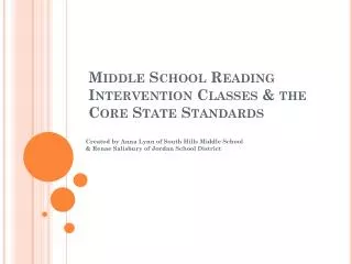 Middle School Reading Intervention Classes &amp; the Core State Standards