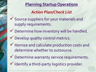 Planning Startup Operations Action Plan/Check List