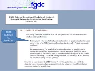 FGDC Endorsed ISO Standards