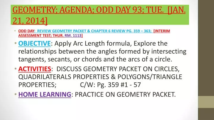 geometry agenda odd day 93 tue jan 21 2014