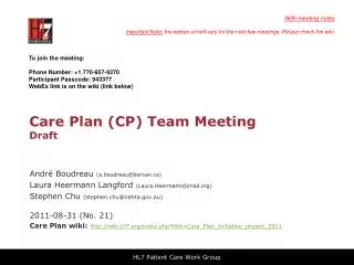 Care Plan (CP) Team Meeting Draft