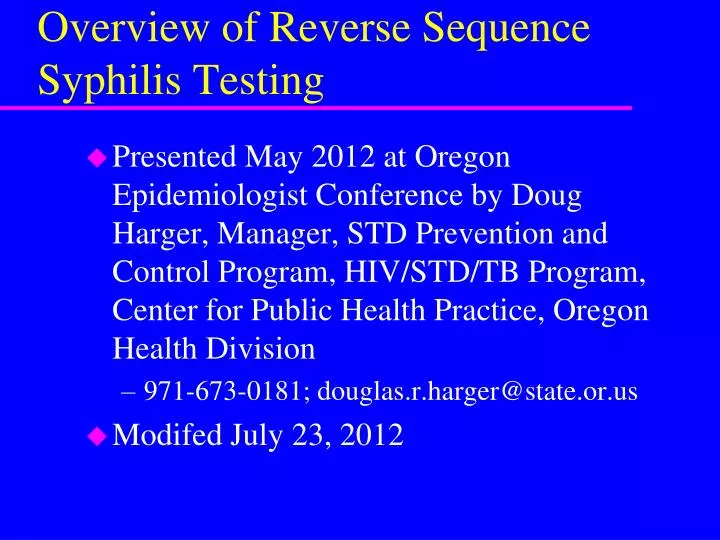 overview of reverse sequence syphilis testing
