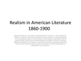 Realism in American Literature 1860-1900