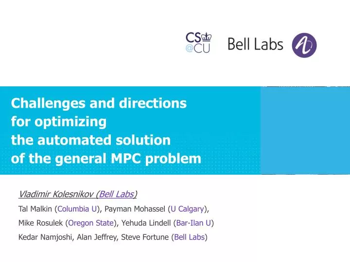 challenges and directions for optimizing the automated solution of the general mpc problem