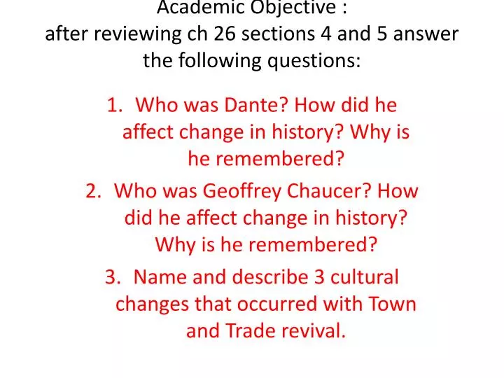 academic objective after reviewing ch 26 sections 4 and 5 answer the following questions