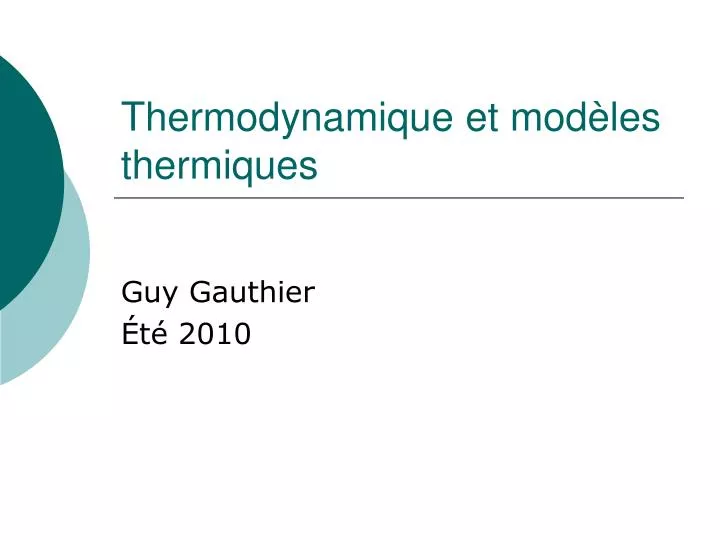 thermodynamique et mod les thermiques