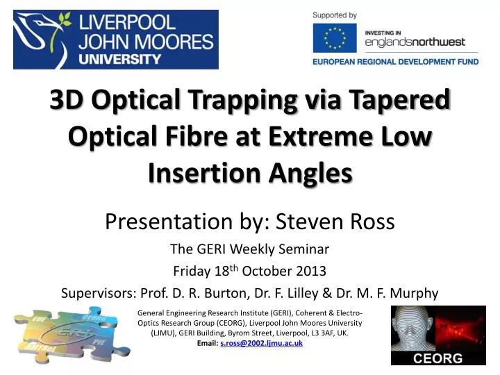 3d optical trapping via tapered optical fibre at extreme low insertion angles