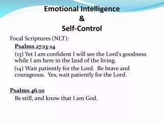 Emotional Intelligence &amp; Self-Control