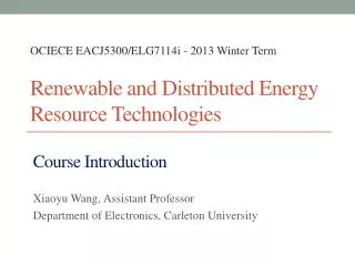 Renewable and Distributed Energy Resource Technologies