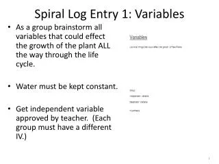 Spiral Log Entry 1: Variables