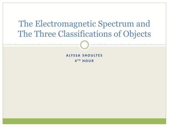 the electromagnetic spectrum and the three classifications of objects