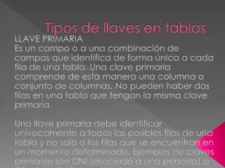 tipos de llaves en tablas