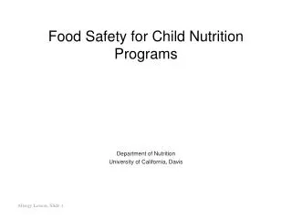 Food Safety for Child Nutrition Programs