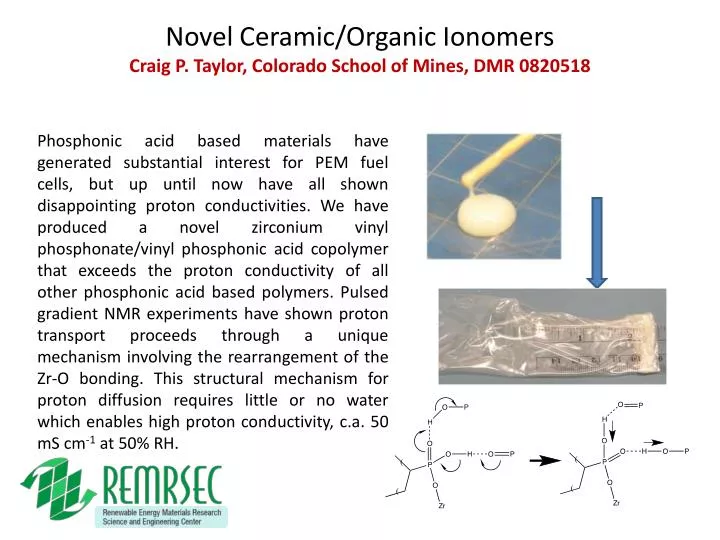 novel ceramic organic ionomers craig p taylor colorado school of mines dmr 0820518