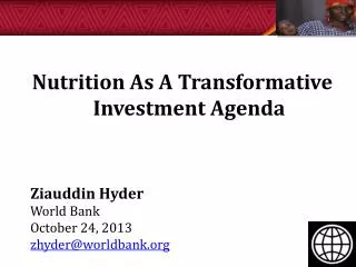 Nutrition As A Transformative Investment Agenda