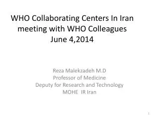 WHO Collaborating Centers In Iran meeting with WHO Colleagues June 4,2014
