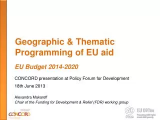 Geographic &amp; Thematic Programming of EU aid