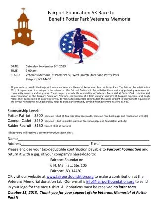 zz Faf Fairport Foundation 5K Race to B Benefit Potter Park Veterans Memorial