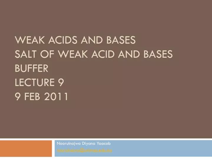 weak acids and bases salt of weak acid and bases buffer lecture 9 9 feb 2011