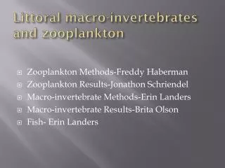 Littoral macro-invertebrates and zooplankton