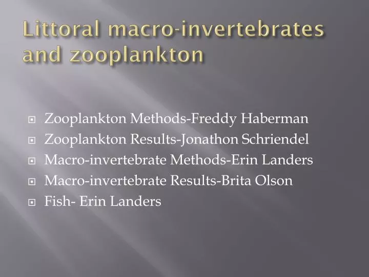 littoral macro invertebrates and zooplankton
