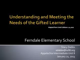Understanding and Meeting the Needs of the Gifted Learner