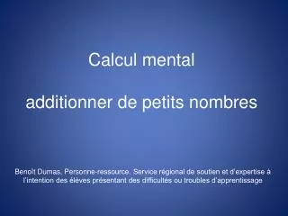 calcul mental additionner de petits nombres