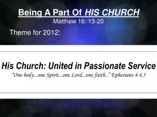 Being A Part Of HIS CHURCH Matthew 16: 13-20