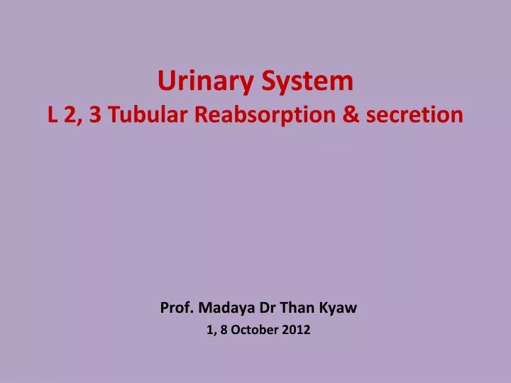 urinary system l 2 3 tubular reabsorption secretion