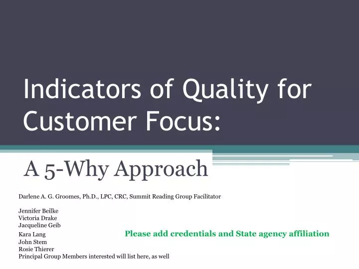 indicators of quality for customer focus