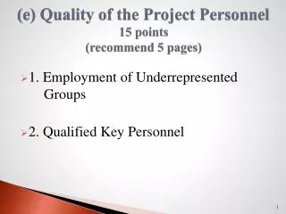 (e) Quality of the Project Personnel 15 points (recommend 5 pages)