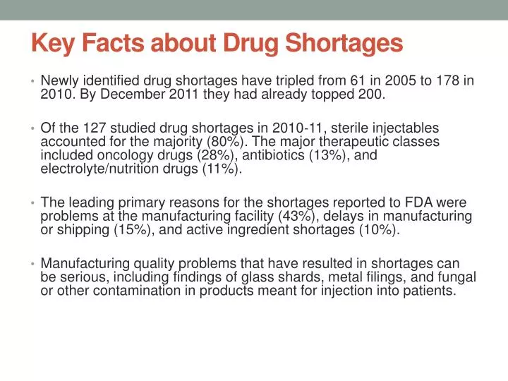 key facts about drug shortages
