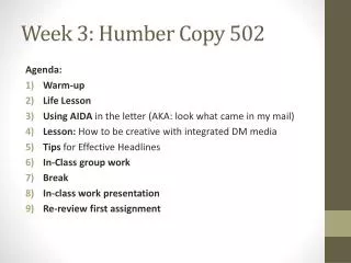 Week 3: Humber Copy 502