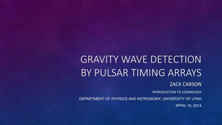 gravity wave detection by pulsar timing arrays