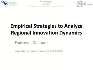 Empirical Strategies to Analyze Regional Innovation Dynamics