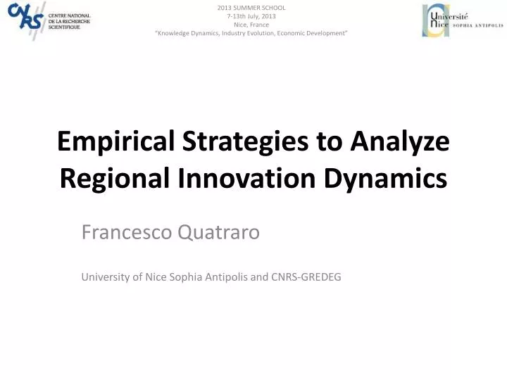 empirical strategies to analyze regional innovation dynamics