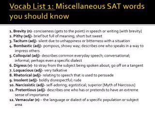 Vocab List 1: Miscellaneous SAT words you should know