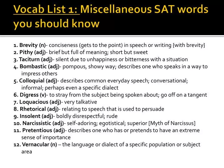 vocab list 1 miscellaneous sat words you should know