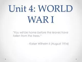 Unit 4: WORLD WAR I