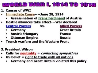 Causes of WWI Immediate Cause ----June 28, 1914 Assassination of Franz Ferdinand of Austria