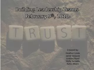 Building Leadership Teams February 9 th , 2010
