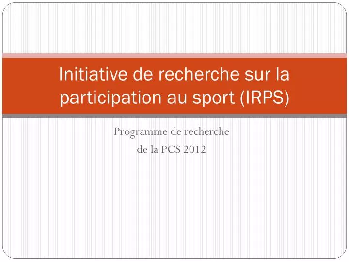 initiative de recherche sur la participation au sport irps