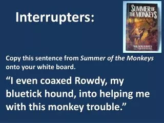 Copy this sentence from Summer of the Monkeys onto your white board.