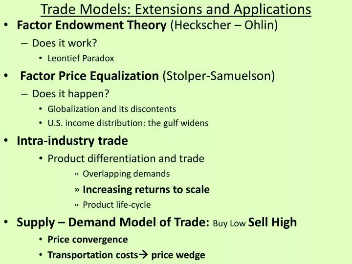 trade models extensions and applications